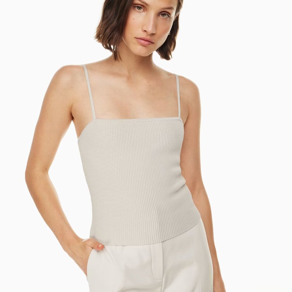Aritzia Ribbed Square Neck Tank Top in Light Beige